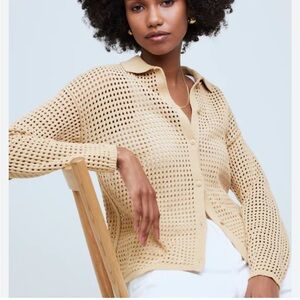 NWT Madewell Open-Stitch Polo Cardigan tan beachy boho preppy size S